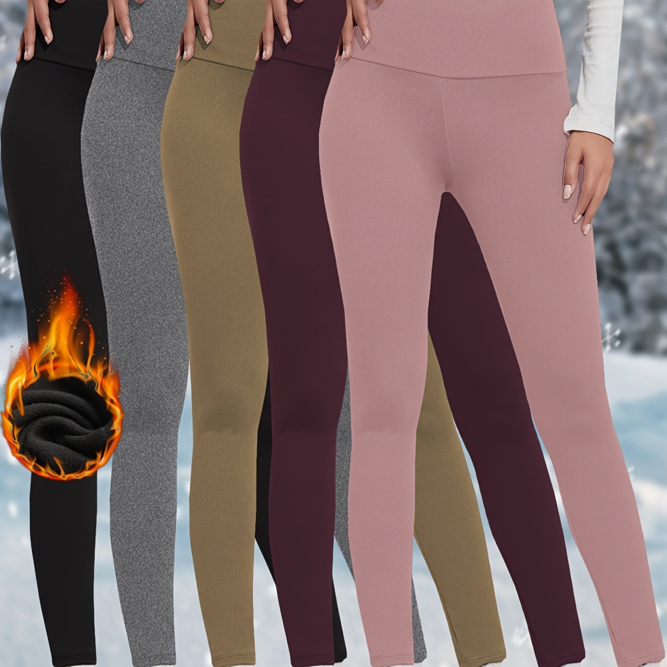 5-Pack Women's High-Waisted Thermal Leggings - Stretchy Yoga Pants