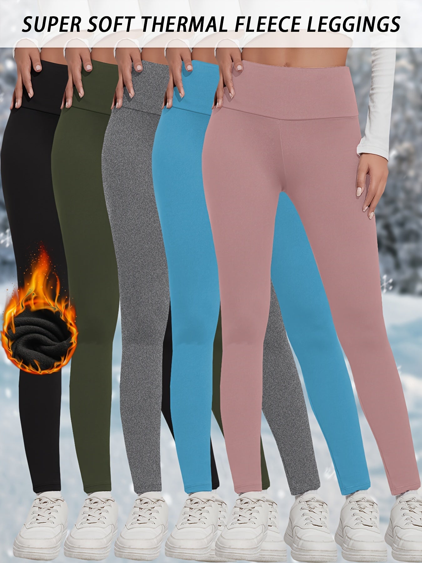 5-Pack Women's High-Waisted Thermal Leggings - Stretchy Yoga Pants