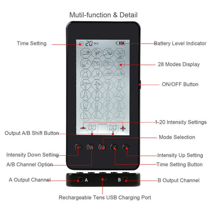 Electric Pulse Massager – 28 Modes TENS Unit for Pain & Muscle Relief