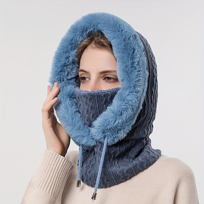 Three-in-One Plush Winter Ladies Scarf One Hat