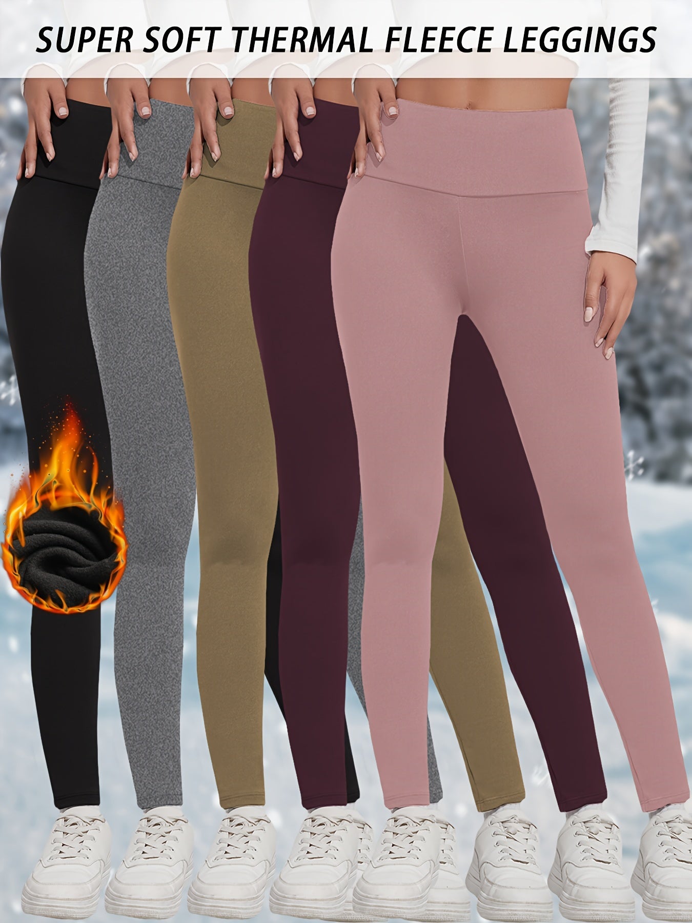 5-Pack Women's High-Waisted Thermal Leggings - Stretchy Yoga Pants