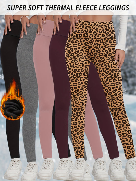 5-Pack Women's High-Waisted Thermal Leggings - Stretchy Yoga Pants