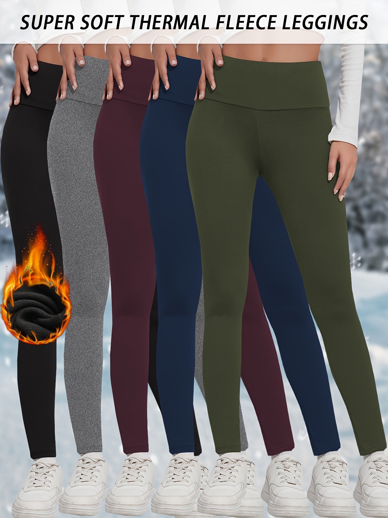 5-Pack Women's High-Waisted Thermal Leggings - Stretchy Yoga Pants