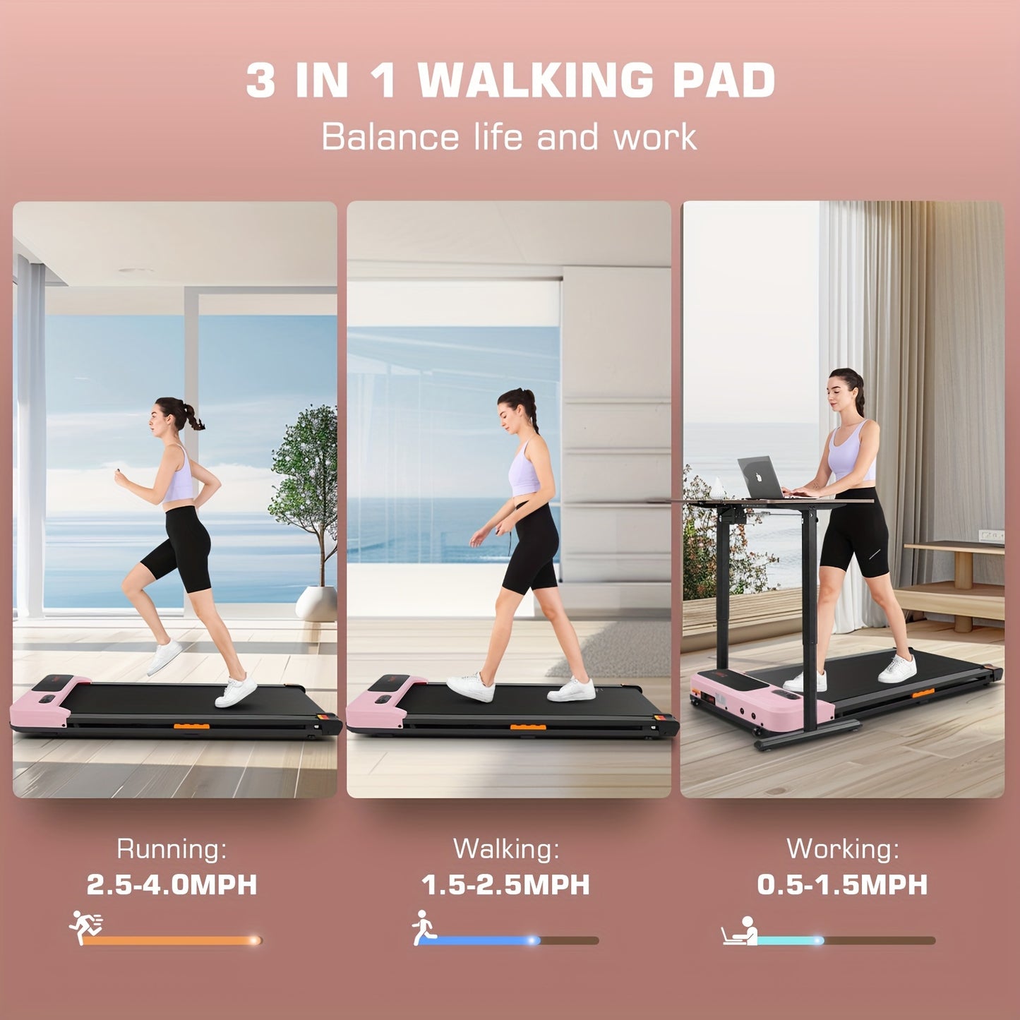 Under Desk Treadmill - 2.5HP Walking Pad with Remote Control