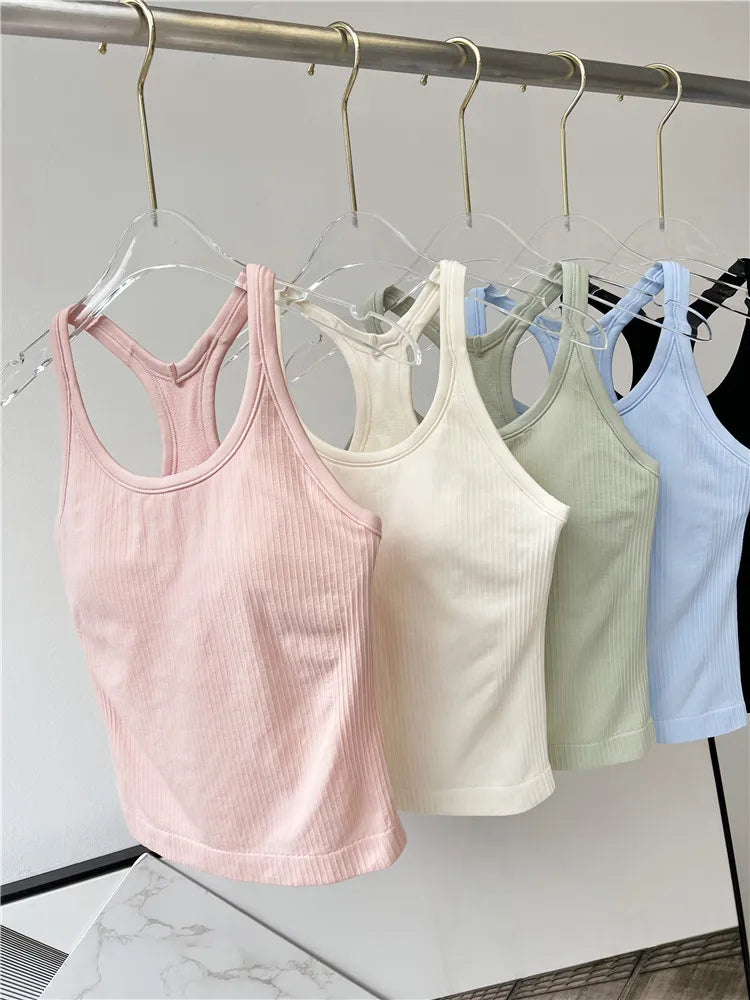 Women Longline Inner Padded Racerback Crop Tank Tops