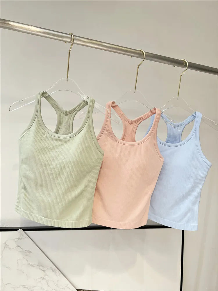 Women Longline Inner Padded Racerback Crop Tank Tops