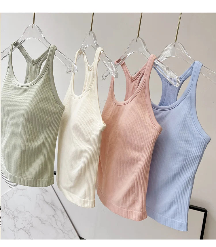 Women Longline Inner Padded Racerback Crop Tank Tops