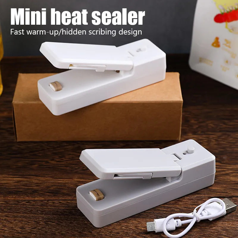 2 IN 1 USB Chargable Mini Bag Portable Sealer Heat Sealers With Cutter Knife