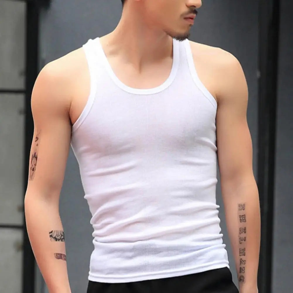 O-Neck Sleeveless Men Tank Top Solid Color Slim Fit Fitness Gym Clothing Men Bodybuilding Running Vest T-Shirts For Men