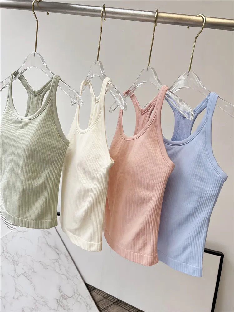 Women Longline Inner Padded Racerback Crop Tank Tops