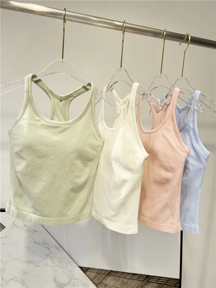 Women Longline Inner Padded Racerback Crop Tank Tops