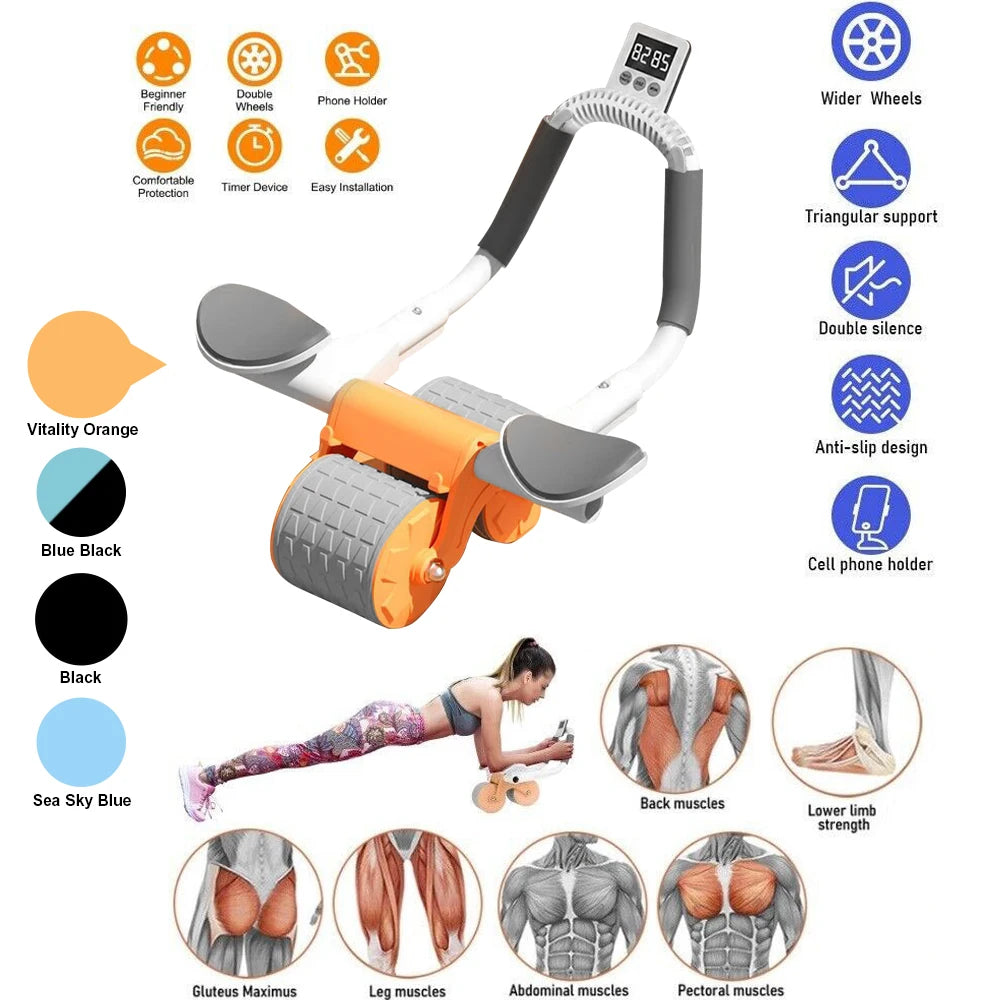 AB Roller Wheel with Automatic Elbow Support | Smart Abdominal Exercise Trainer with Timing Pad | Core Strengthening Dolly