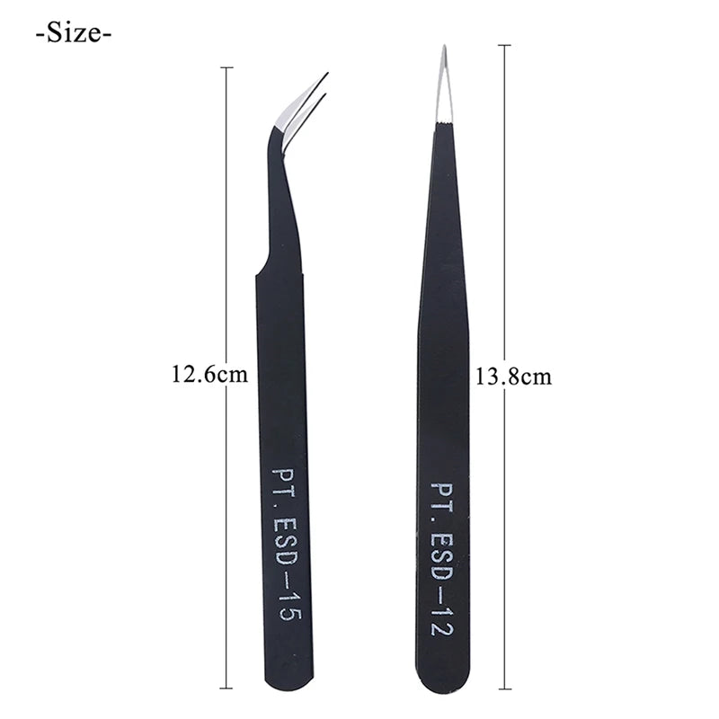 1PCS ESD-12/15 Tweezers Stainless Steel Anti-static Cross Tweezers