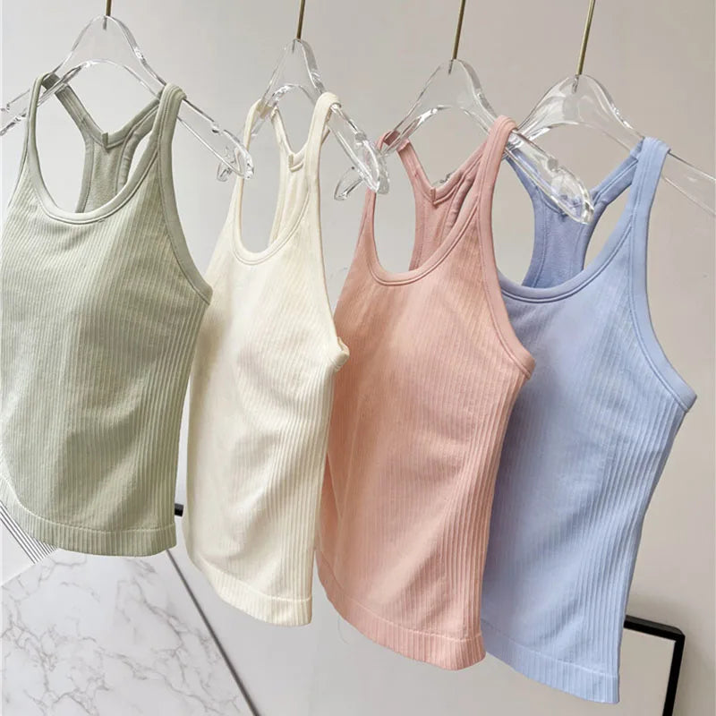 Women Longline Inner Padded Racerback Crop Tank Tops