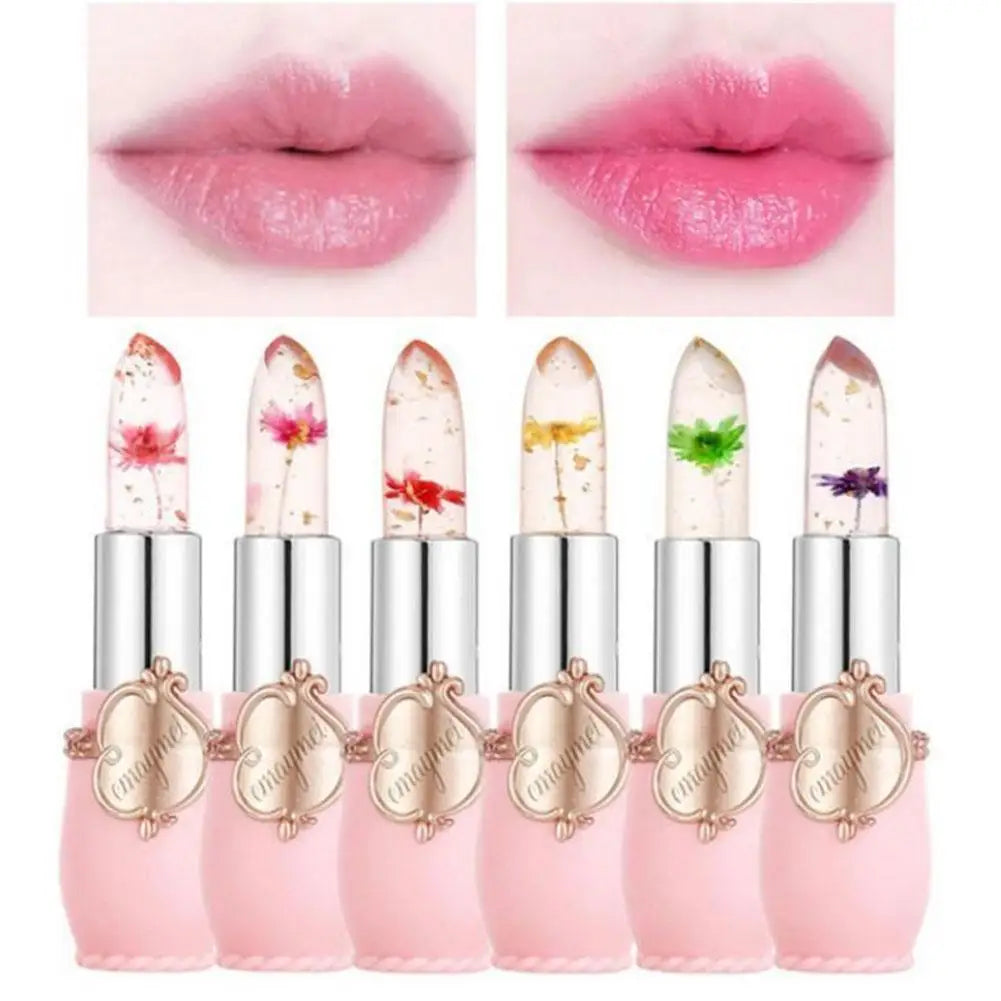 Crystal Clear Flower Jelly Lip Balm Lipstick Kit - 6Pcs/Box