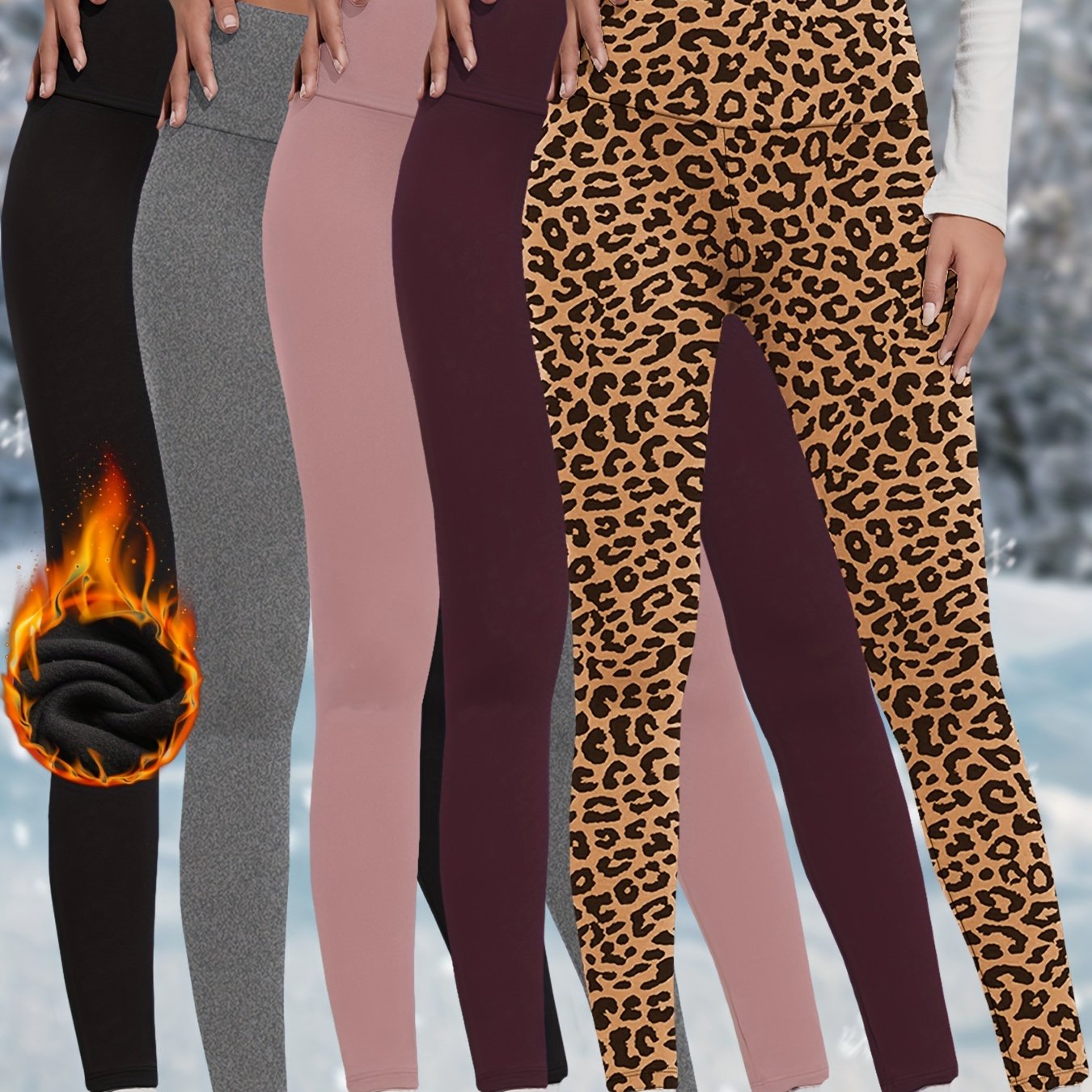 5-Pack Women's High-Waisted Thermal Leggings - Stretchy Yoga Pants