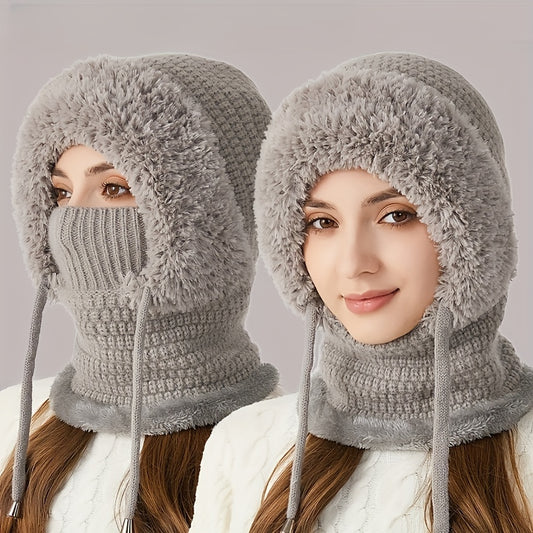 Three-in-One Plush Winter Ladies Scarf One Hat