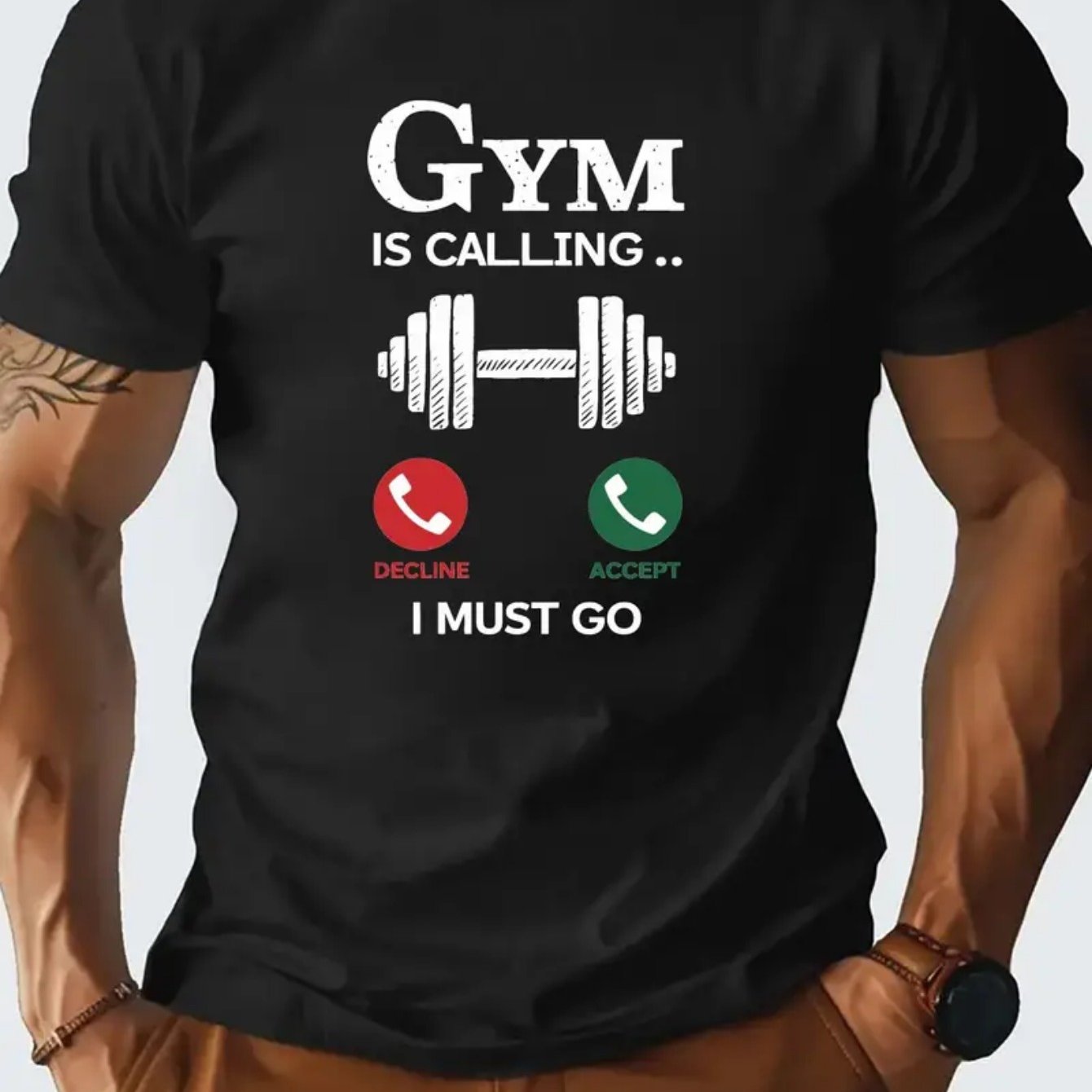 GYM IS CALLING Letter Graphic T-Shirt - Cotton Short Sleeve Tee for Men